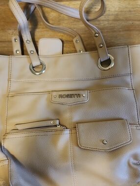 Rosetti Beige Tote with Front Zip and Flap Pockets
